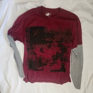 Youth OP Heritage T-Shirt m Dark Red Long Gray Sleeves B19